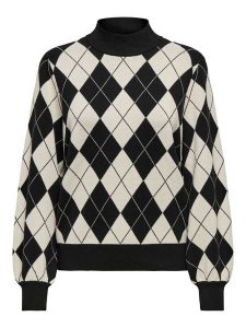 ONLY Sweter w kolorze czarno-białym rozmiar: XS. Białe swetry oversize ONLY, xs, bez wzorów, ze splotem, bez ramiączek. Za 113,63 zł.