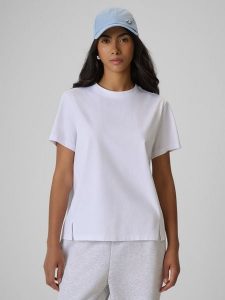 4F T-shirt regular gładki damski - biały S. Białe t-shirty 4f, s, bez wzorów, z materiału, bez kołnierzyka, bez ramiączek. Za 79,99 zł.