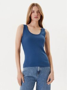 United Colors Of Benetton Top 3GA2DH010 Granatowy Slim Fit. Niebieskie topy United Colors of Benetton, l, bez wzorów, z bawełny, bez kołnierzyka, bez ramiączek. Za 49,99 zł.