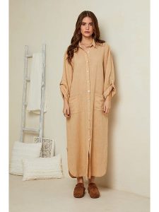 Rodier Lin Lniana sukienka w kolorze beżowym rozmiar: L/XL. Brązowe sukienki Rodier Lin, na co dzień, l, bez wzorów, ze lnu, bez kołnierzyka, bez ramiączek, maxi, proste. Za 177,95 zł.