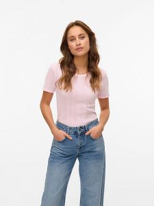 Vero Moda Koszulka w kolorze jasnoróżowym rozmiar: S. Różowe bluzki Vero Moda, s, bez wzorów, z bawełny, bez kołnierzyka, bez ramiączek. Za 61,31 zł.