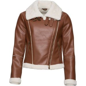 Kurtka biker ze sztucznym futerkiem bonprix brązowy. Kurtki marki bonprix. Za 124,99 zł.
