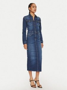 Liu Jo Sukienka jeansowa UF4146 D4811 78525 Niebieski Slim Fit. Niebieskie kombinezony Liu Jo, bez wzorów, z bawełny, bez kołnierzyka, bez ramiączek. Za 499,99 zł.