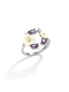 Miu Silver Srebrny pierścionek z cyrkoniami i masą perłową rozmiar: onesize. Brązowe pierścionki Miu Silver, z cyrkonią, srebrne. Za 122,38 zł.