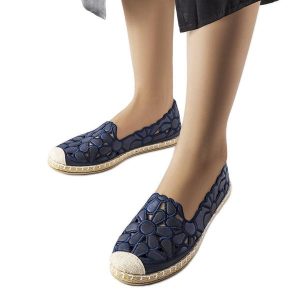 Granatowe ażurowe espadryle Lamarre niebieskie. Niebieskie espadryle w ażurowe wzory, bez obcasa. Za 78,32 zł.