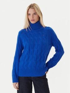 Tommy Hilfiger Golf WW0WW46791 Niebieski Regular Fit. Niebieskie golfy TOMMY HILFIGER, bez wzorów, z wełny. Za 429,99 zł.