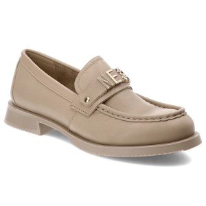 Beżowe Mokasyny Nessi Eleganckie Obuwie Damskie. Brązowe półbuty Nessi, na wiosnę, bez wzorów, z materiału, bez obcasa, bez zapięcia. Za 390,99 zł.