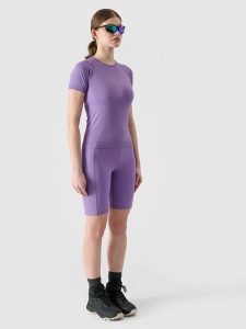4F Legginsy kolarki trekkingowe damskie - fioletowe XS. Fioletowe legginsy 4f, bez wzorów, z dzianiny, klasyczne, z podwyższonym stanem. W wyprzedaży za 59,99 zł.