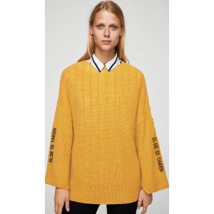 Mango - Sweter Taken. Brązowe swetry klasyczne marki Mango, z dzianiny, z krótkim rękawem. W wyprzedaży za 69,90 zł.