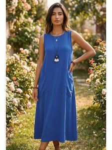 SOULSHAE Sukienka w kolorze niebieskim rozmiar: L/XL. Niebieskie sukienki SOULSHAE, l, bez wzorów, bez kołnierzyka, bez ramiączek, maxi. Za 154,95 zł.