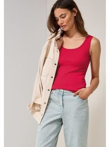 Cecil Top w kolorze czerwonym rozmiar: S. Czerwone topy Cecil, s, bez wzorów, z bawełny, bez kołnierzyka, bez ramiączek. Za 50,95 zł.