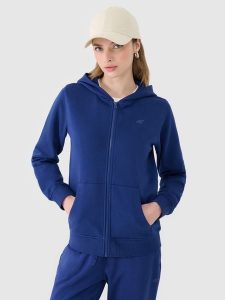 4F Bluza dresowa rozpinana z kapturem damska - granatowa XXL. Niebieskie bluzy 4f, xs, bez wzorów, z bawełny, z kapturem. W wyprzedaży za 99,99 zł.