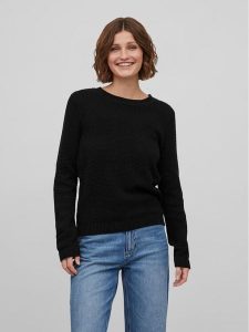 Vila Sweter Dalo 14082767 Czarny Regular Fit. Czarne swetry klasyczne Vila, xl, z bawełny, bez kołnierzyka. Za 109,99 zł.