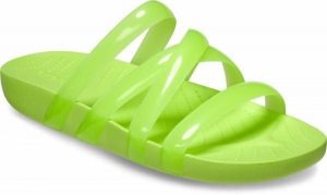Klapki Dla Dorosłych Crocs Splash Glossy Strappy. Zielone klapki Crocs, bez wzorów, z materiału, bez obcasa. Za 119,99 zł.