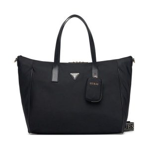 Torebka Guess. Czarne shopper bag Guess, z aplikacjami, bez dodatków. Za 469,99 zł.