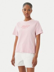 Tommy Hilfiger T-Shirt Logo Interlock WW0WW48707 Różowy jasny Regular Fit. Czerwone t-shirty TOMMY HILFIGER, xl, bez wzorów, z bawełny, bez kołnierzyka, bez ramiączek. Za 209,99 zł.