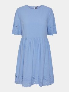 Pieces Sukienka letnia Almina 17149522 Niebieski Regular Fit. Niebieskie kombinezony Pieces, na lato, xs, bez wzorów, z bawełny, bez kołnierzyka, bez ramiączek. Za 229,99 zł.