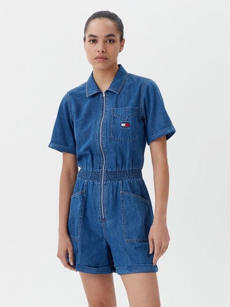 Tommy Jeans Kombinezon DW0DW20371 Niebieski Regular Fit. Niebieskie kombinezony Tommy Jeans, xl, bez wzorów, z jeansu, bez kołnierzyka, bez ramiączek. Za 329,99 zł.
