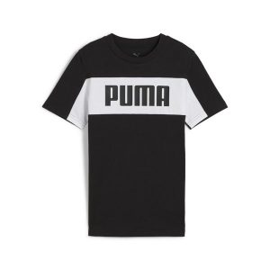Młodzieżowa koszulka Essentials Block PUMA Black. Czarna bluzki Puma, m, bez wzorów, eleganckie, bez kołnierzyka, bez ramiączek. Za 89,00 zł.