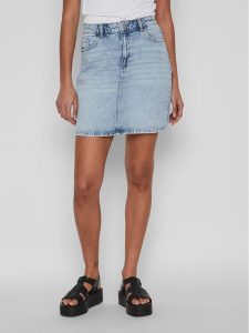 Vila Spódnica jeansowa Kaja 14084735 Niebieski Regular Fit. Niebieskie spódnice Vila, bez wzorów, z bawełny. Za 129,99 zł.
