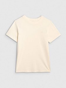 4F Koszulka w kolorze kremowym rozmiar: S. Brązowe bluzki 4f, s, bez wzorów, z bawełny, bez kołnierzyka, bez ramiączek. Za 28,51 zł.