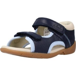 Sandały CLARKS ZORA SPIRIT T Niebieski. Niebieskie sandały Clarks, bez wzorów, ze skóry, bez obcasa, bez zapięcia. Za 138,99 zł.