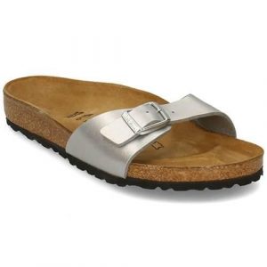 Klapki damskie Birkenstock Madrid. Niebieskie klapki Birkenstock, bez wzorów, z materiału, bez obcasa. Za 299,00 zł.