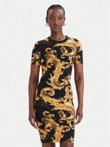 Versace Jeans Couture Sukienka codzienna 80HAO939 JS553 Czarny Slim Fit. Czarne sukienki Versace Jeans Couture, na co dzień, s, bez wzorów, z bawełny, bez kołnierzyka, bez ramiączek, proste. Za 695,99 zł.
