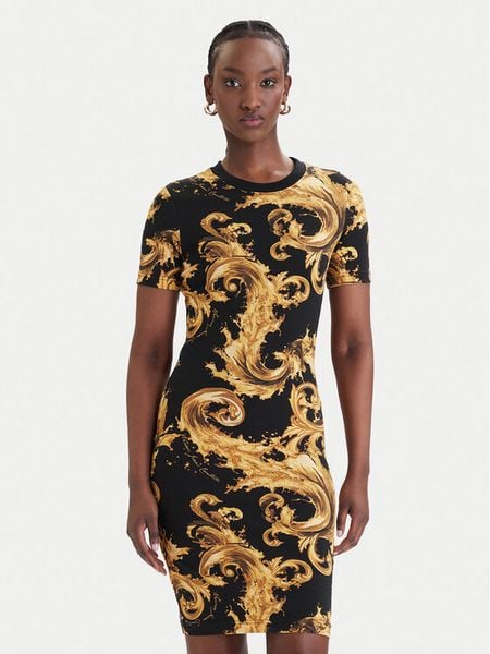Versace Jeans Couture Sukienka codzienna 80HAO939 JS553 Czarny Slim Fit. Czarne sukienki Versace Jeans Couture, na co dzień, s, bez wzorów, z bawełny, bez kołnierzyka, bez ramiączek, proste. Za 695,99 zł.