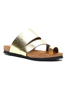 Comfortfusse Skórzane japonki w kolorze złotym rozmiar: 41. Żółte klapki Comfortfüße, bez wzorów, ze skóry, z otwartym noskiem, bez obcasa. Za 239,99 zł.