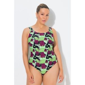 Damskie Strój kąpielowy jagody bez miękkich miseczek okrągły dekolt. Stroje jednoczęściowe Ulla Popken, bez wzorów, z elastanu. Za 199,99 zł.