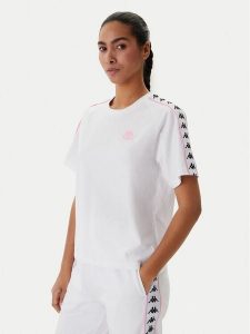 Kappa T-Shirt Banda Adi 371U6WW Biały Regular Fit. Białe t-shirty Kappa, l, bez wzorów, z bawełny, bez kołnierzyka, bez ramiączek. Za 79,99 zł.