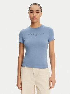 Tommy Jeans T-Shirt Tonal Linear DW0DW20315 Niebieski Slim Fit. Niebieskie t-shirty Tommy Jeans, l, bez wzorów, z bawełny, bez kołnierzyka, bez ramiączek. Za 89,99 zł.
