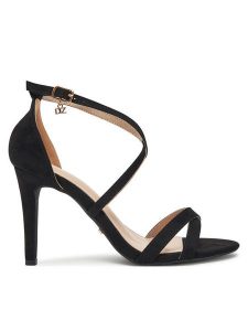 DeeZee Sandały AL0607-1 Czarny. Czarne sandały DeeZee, bez wzorów, z materiału, bez obcasa, na szpilce, bez zapięcia. Za 139,99 zł.