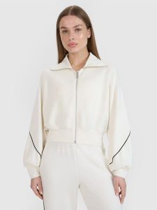 4F Bluza dresowa rozpinana bez kaptura damska 4F x Anna Lewandowska - biała XL. Białe bluzy 4f, uniwersalny, bez wzorów, z dresówki, bez kaptura. Za 159,99 zł.