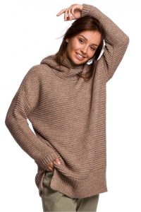 Długi sweter z miękkiej przędzy z wełną beżowy. Brązowe długie swetry Sukienki.shop, bez wzorów, z nylonu. Za 269,00 zł.