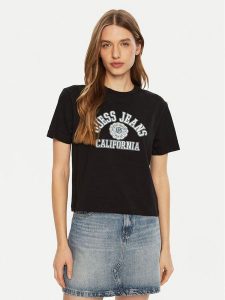 Guess Jeans T-Shirt W5RI43 K8HM0 Czarny Regular Fit. Czarne t-shirty Guess Jeans, xl, z aplikacjami, z bawełny, bez kołnierzyka, bez ramiączek. Za 89,99 zł.