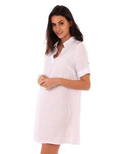 Lin Passion Lniana sukienka w kolorze białym rozmiar: 40/42. Białe sukienki Lin Passion, bez wzorów, ze lnu, klasyczne, bez kołnierzyka, bez ramiączek, mini. Za 113,99 zł.