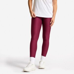 Legginsy fitness damskie Domyos. Fioletowe legginsy DOMYOS, bez wzorów, z elastanu, z podwyższonym stanem. Za 69,99 zł.