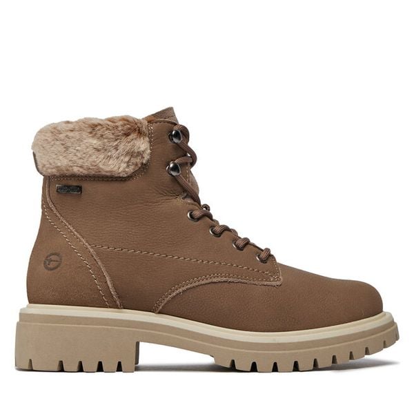 Trapery Tamaris. Brązowe buty zimowe Tamaris, bez obcasa, bez zapięcia. Za 399,99 zł.