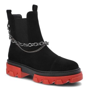 Czarne Botki Karino Damskie Modne Obuwie Jesienne. Czarne botki Karino, na jesień, bez wzorów, z gumy, bez obcasa, na obcasie, bez zapięcia. Za 339,00 zł.