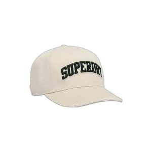 Damska czapka typu trucker Superdry Varsity Logo. Brązowe czapki Superdry, bez wzorów, eleganckie. Za 148,35 zł.