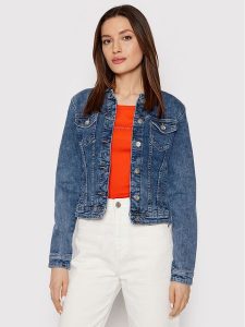 ONLY Kurtka jeansowa Tia 15170682 Granatowy Regular Fit. Niebieskie kurtki ONLY, bez wzorów, z bawełny, bez kaptura. Za 139,99 zł.