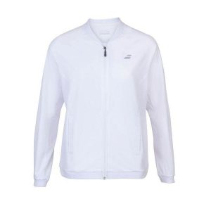 Bluza dresowa damska Babolat Play Jacket do tenisa. Białe bluzy BABOLAT, bez wzorów, z dresówki, bez kaptura. Za 279,99 zł.