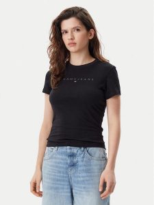 Tommy Jeans T-Shirt Tonal Linear DW0DW20315 Czarny Slim Fit. Czarne t-shirty Tommy Jeans, s, bez wzorów, z bawełny, bez kołnierzyka, bez ramiączek. Za 89,99 zł.