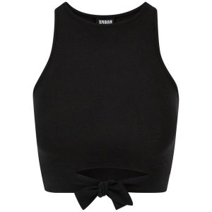 Womens/Ladies Front Knot Crop Top. Czarne topy Urban Classics, xl, bez wzorów, casualowe, bez kołnierzyka, bez ramiączek. Za 75,99 zł.