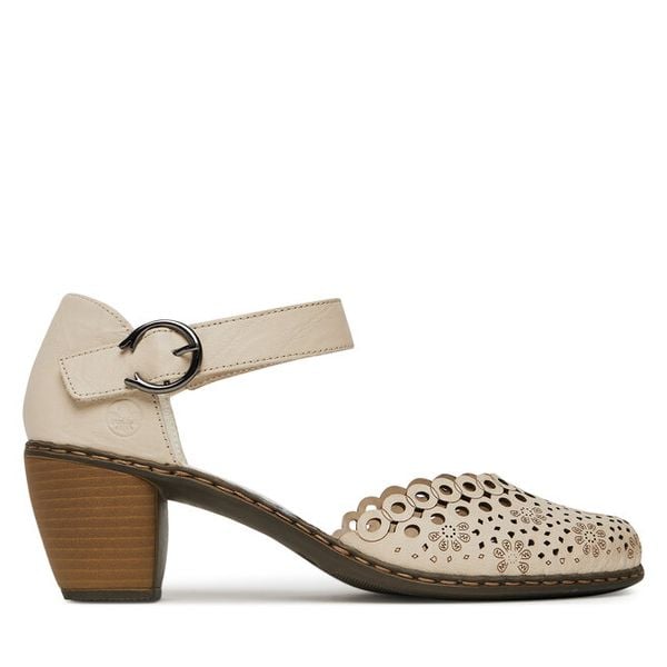 Półbuty Rieker. Brązowe czółenka Rieker, bez wzorów, bez obcasa, na obcasie, bez zapięcia. Za 299,99 zł.