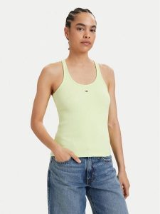 Tommy Jeans Top Racerback DW0DW22264 Zielony jasny Slim Fit. Zielone topy Tommy Jeans, xs, bez wzorów, z bawełny, bez kołnierzyka, bez ramiączek. Za 169,99 zł.