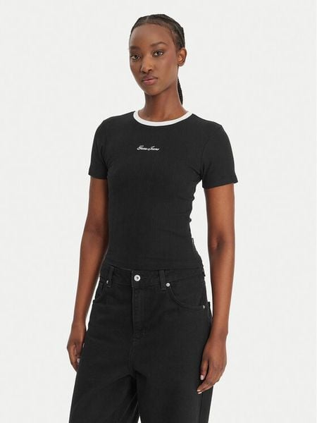 Guess Jeans T-Shirt W6GPA9 KF641 Czarny Slim Fit. Czarne t-shirty Guess Jeans, xl, z aplikacjami, z bawełny, bez kołnierzyka, bez ramiączek. Za 189,99 zł.