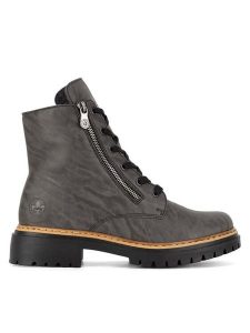 Rieker Botki 72611-45 Szary. Szare botki Rieker, bez wzorów, z materiału, bez obcasa, na płaskiej podeszwie, bez zapięcia. Za 265,99 zł.